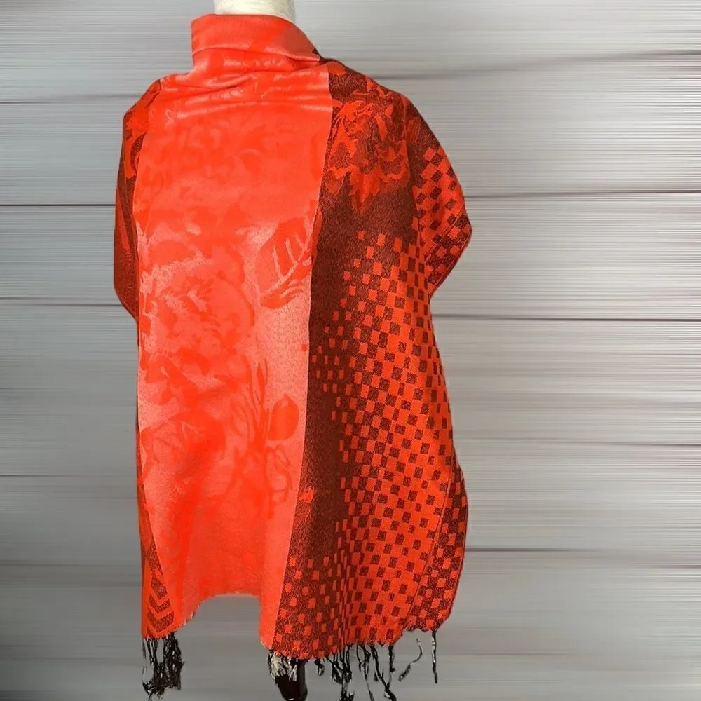 NWOT Orange Jacquard Scarf Wrap